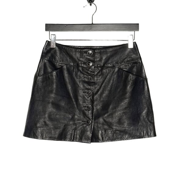 Chanel FW06 Runway Black Leather CC Buttons Mini Skirt - Picture 1 of 8